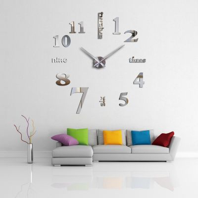 [24 Home Accessories] นาฬิกาควอตซ์สำหรับห้องนั่งเล่นสติ๊กเกอร์ติดผนังเอฟเฟกต์กระจกแบบ DIY ราคาไม่แพง
