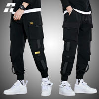 Mens Cargo Harem Pants Ribbons Side Pockets Tactical Male Trousers Hip Hop Streetwear 2022 Fashion Joggers Casual Sweatpants Men