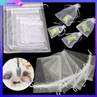 LOVOKK 25/50PCS วาดได้ ของชำร่วยคริสต์มาส ปาร์ตี้ซัพพลาย ถุงสีขาว Organza Gauze ซอง ถุงของขวัญ กระเป๋าหูรูด