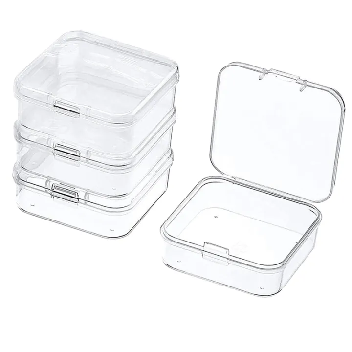 Small Clear Plastic Beads Storage Containers Box with Hinged Lid for