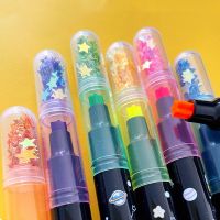 6Pcs/set Cute Star Stamp Highlighter Color Art Marker DIY Hand Account Pen Office Stationery Student School Drawing Supplies