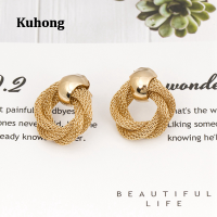 Kuhong ต่างหูบิดสีทองต่างหูคลาสสิกวินเทจสำหรับผู้หญิงเครื่องประดับอินเทรนด์ปาร์ตี้งานแต่งงาน Gift