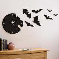 ZZOOI A Group Of Different Shapes Of Bats Flying Away Pattern Acrylic Mirror Silent DIY Wall Clock Modern Living Room Home Decoration