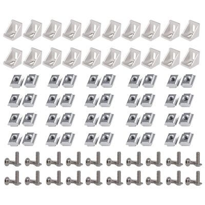 2020 Series Aluminum Profile Connector Set, 20pcs Corner Bracket,40pcs M5 x 10mm T-slot Nuts, 40pcs M5x10mm Hex Socket Cap Screw Bolt for 6mm Slot Aluminum Profile Accessories