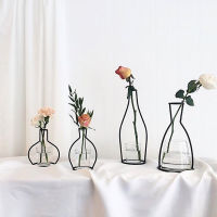 Retro Iron Line Flower Vase Plant Holder Jarrones Rack Bottle Ornament Tabletop Flower Pot Nordic Styles Iron Vase Home Decor