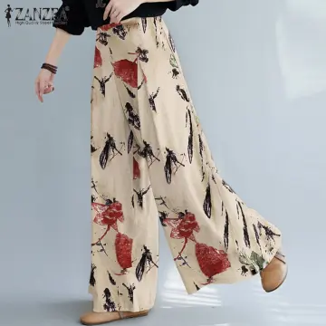 Floral Print Wide Leg Trousers Long Stretch Pants Loose Palazzo