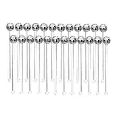 24 Pcs Disco Balls Cocktail Stirrers Plastic Round Top Swizzle Sticks Cake Mirror Ball Coffee Beverage Stirrers