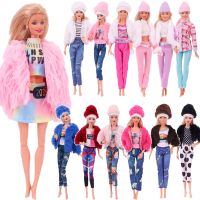 Barbies Doll Clothes Plush Jacket Fashionable Suit Skirt Plush Hat Suitable For 11.8inch Doll Casual Clothing Christmas Gift