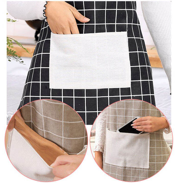 lanyard-apron-thickened-apron-oil-resistant-apron-plaid-cotton-and-linen-apron-japanese-apron-fashionable-lace-up-apron