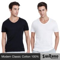 Sanremo Modern Classic (1 ตัว) แซนรีโม เสื้อยืดชาย คอวี แขนสั้น นุ่ม ใส่สบาย ระบายเหงื่อดี ไร้กลิ่นอับ สีขาว สีดำ NIS-SCT3