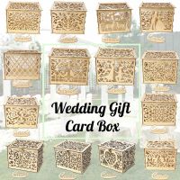 14 Types DIY Wedding Gift Card Box Wooden Money Box with Lock and Key Beautiful Wedding Decoration Supplies for Birthday Party