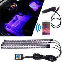 [ANYA Auto Parts] 4ชิ้น9/18LED ภายในรถบลูทูธ APP รีโมทคอนโทรลไฟเพลงการควบคุมด้วยเสียงแถบไฟ LED อัตโนมัติไฟ LED RGB เทป LED