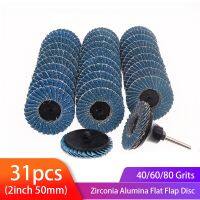 ❈▣ 31pcs 2Inch Zirconia Alumina Flat Flap Disc Roll Lock Grinding Sandpaper Wheels with 1/4 inch Holder 40/60/80 Grit