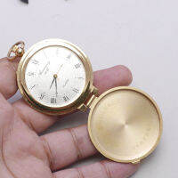 นาฬิกา Vintage มือสองญี่ปุ่น Pocket Watch นาฬิกาพก with ALARM ระบบ QUARTZ ทรงกลม กรอบทอง หน้าปัดตัวเลขโรมัน หน้าปัด 45มม. ตัวเรือนสแตนเลสสลักลวดลายใช้งานได้ปกติ สภาพดี ของแท้ ไม่กันน้ำ