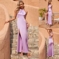 ZZOOI New Arrival Satin Dress Prom Homecoming Vestidos Halter Cocktail High Quality Long Formal Backless Gowns