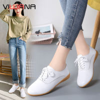 VIWANA Oxfords Shoes For Women Korean Style Leather Casual White Shoes Ladies Lace Up Flat Shoes On Sale Fashion Women Shoes Flats