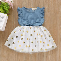 1-6 Years Toddler Baby Girls Ruffle Sleeveless Dress Denim Splice Polka Dot Dress Summer Princess Tutu Dress Children Clothing  by Hs2023