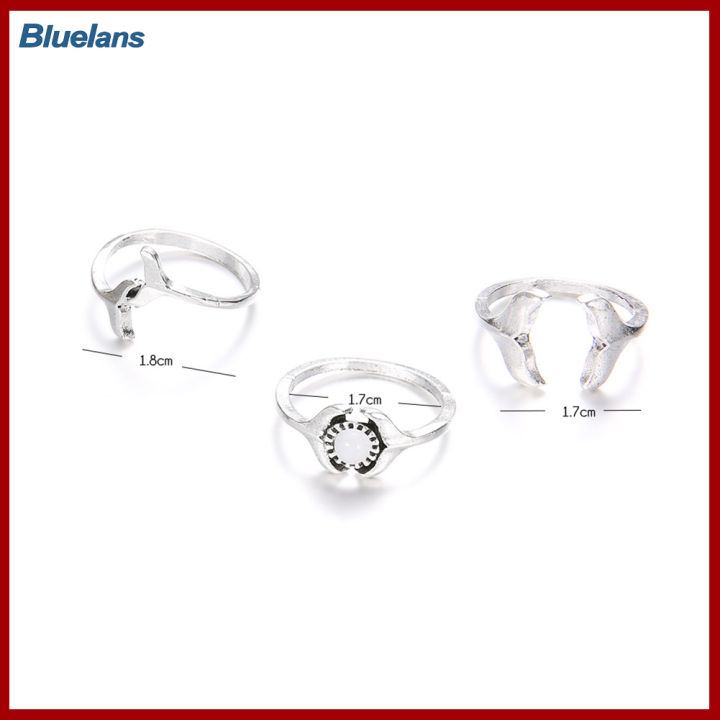 Bluelans®ชุด3ชิ้น/ชุดหางวาฬแฟชั่นสำหรับผู้หญิงปลอมพลอย Midi แหวนเครื่องประดับข้อนิ้วมือ