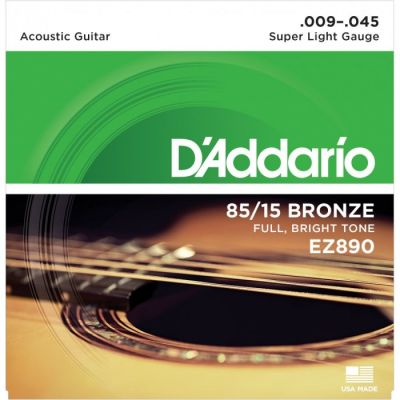 สายกีตาร์โปร่ง เบอร์ 9 D’Addario EZ890 American Bronze 85/15 Super Light 009-045