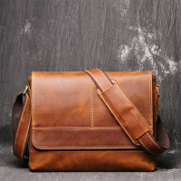 Luo Jia New Mens R Old Leather Shoulder Bag Crazy Horse Leather Crossbody Bag ความจุมาก A4 กระเป๋าใส่เอกสาร -