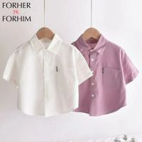 FORHERFORHIM เสื้อเชิ้ตแขนสั้นเด็กผู้ชายสีขาว2023สไตล์เกาหลีแบบใหม่สำหรับฤดูร้อนเสื้อเด็กแบบบางเสื้อเด็ก FH4062ชุดเดรสหน้าร้อนตะวันตก