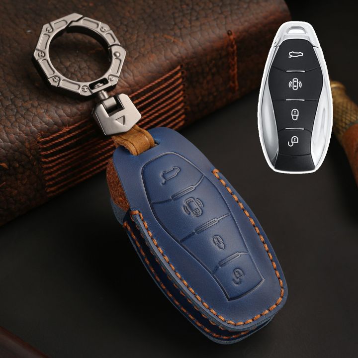 4 Bottons Leather Car Key Case Cover For FAW Hongqi H5 Eqm5 Hs7 2023 2024 Hong Qi Accessories
