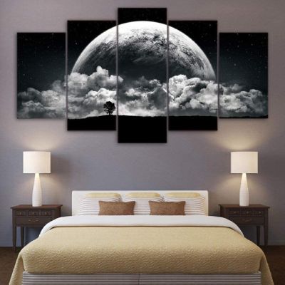5 Pieces Wall Art Canvas Painting Black White Earth Modern Decorative Pictures Home Canvas For Living Room Frame Pictures
