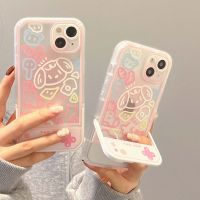 เคสไอโฟน14 13 12 11 Pro Xs Max XR ลายการ์ตูนดอกไม้สีสันสดใสป้องกันอย่างหรูหราพร้อมขาตั้งซ่อนรูป