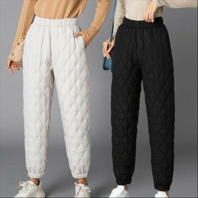 2021Women Winter Warm Down Cotton Pants Padded Quilted Trousers Elastic Waist Casual Trousers