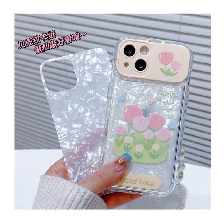 เคสโทรศัพท์มือถือ-กันกระแทก-ลายดอกทิวลิป-พร้อมกระจก-สําหรับ-iphone-12-13-14-7-8-se2020-xr-xs