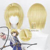 AEOZAD Hunter X อะนิเมะคอสเพลย์ Peruca Kurapika Dourado claro Cabelo curto Resistente ao calor Peruca sintética Festa de Halloween 35 ซม.