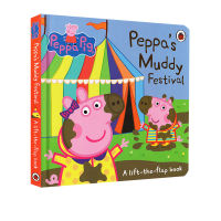 English original piggy piggy pink pig girl Peppa Pig Peppa S muddy Festival cardboard flipping books page mud pit jumping Festival childrens Enlightenment English parent-child reading picture books