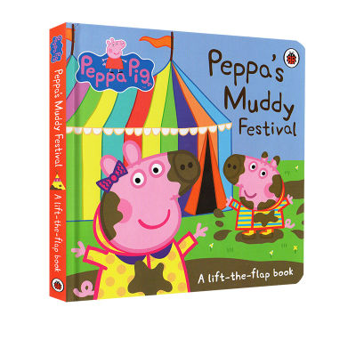English original piggy piggy pink pig girl Peppa Pig Peppa S muddy Festival cardboard flipping books page mud pit jumping Festival childrens Enlightenment English parent-child reading picture books