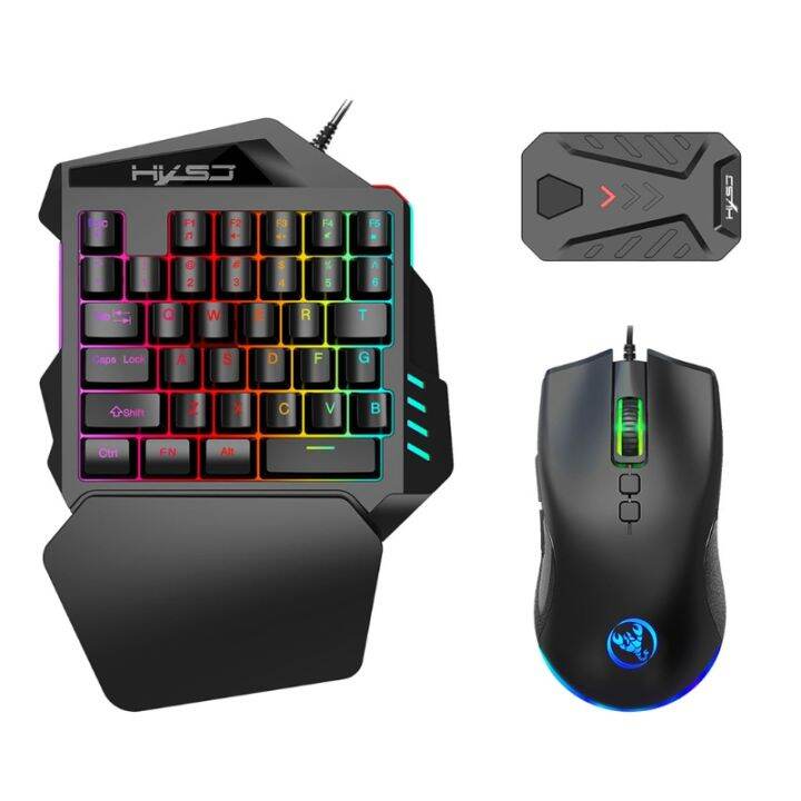 One Hand Gaming Keyboard and Mouse Combo 35 Keys PUBG Keycap Version