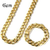 [COD] Factory direct classic alloy necklace bracelet set European and hip-hop punk gold-plated mens smooth Cuban chain