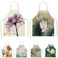 1Pcs Flower Lotus Pattern Women Lady Apron for Home Kitchen Restaurant Cooking Bib Aprons Catering Anti-Fouling 53*65cm  WQ0006