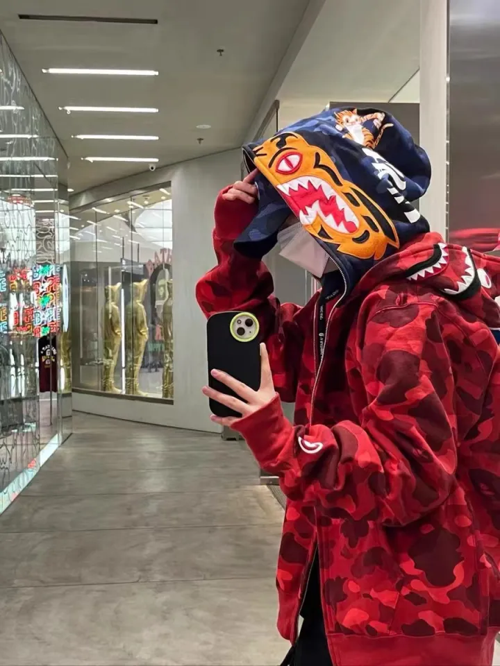 Bape A Bathing Ape Red Double Hooded Shark Hoodie