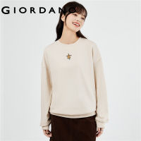 GIORDANO Women Sweatshirts Small Animal Embroidery Sweatshirts Crewneck Simple Basic Fashion Casual Loose Sweatshirts 05393781