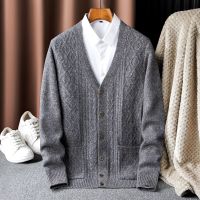 new arrival high quality 100% Cashmere Sweater Mens Large Thick Needle Knitted Double Strand Cardigan Thickened Coat size S-6XL