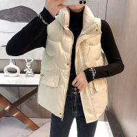 【cw】 Cotton Vest Women 2022 Autumn and Winter New Glossy Students Korean Style Loose Waistcoat Outer Wear Sleeveless Waistcoat Outerwear Generation Hair ！