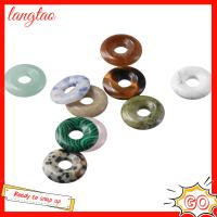 LANGTAO 10pcs หินคริสตัลหิน จี้ลูกปัดหินธรรมชาติ รูปทรงแหวน 18mm ครับ PING BUCKLE การทำเครื่องประดับ จี้หินธรรมชาติแผ่นดิสก์โดนัท จี้กุญแจสร้อยคอ