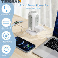 TESSAN 2M Extension Cord Vertical Tower Extension Power Strip with 11 Outlets and 3 USB Chargers, Surge Protector 1875W/15A, Extension Plug with Multiple Socket Multiple Outlets , Office Supplies, Power Adapter Desk Accessories, Dorm Essentials