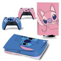 เคสลายการ์ตูน Lilo &amp; Stitch PS5แผ่นดิสก์สำหรับคอนโซล PlayStation 5และไวนิลสติ๊กเกอร์สกิน2ผิวตัวควบคุม