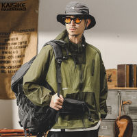 Kaisike เสื้อแจ็คเก็ตเดินป่ากลางแจ้งมีฮู้ดสำหรับผู้ชาย,เสื้อแจ็คเก็ตป้องกัน UV จากแสงแดดมีฮู้ดสไตล์ญี่ปุ่นย้อนยุคชุดคาร์โกตัดกันเสื้อผ้าป้องกันแสงแดด