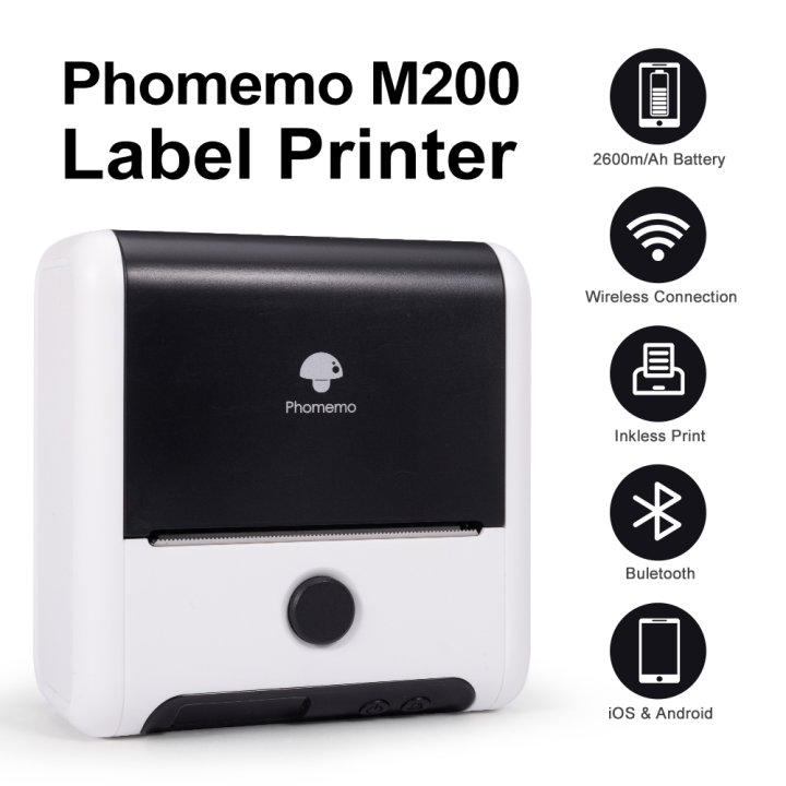Phomemo M200 Bluetooth Thermal Label Printer, Ink free Portable Label  Maker, Sticker Maker, Price Tag Labeler with Bluetooth, Smartphone Label  Maker, Free Android and ios App, barcode printer For Office, Home, Shop
