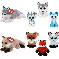 หมวกสวม Ty 15ซม. แวววาว Kawaii Ogen Hond Hond Husky Speelgoed Vos Knuffel Zachte Knuffels ตุ๊กตา Kinderen Speelgoed Keren Geschenken Voor Kinderen