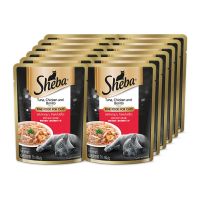 ชีบา เพาซ์ อาหารแมว ชนิดเปียก รสปลาทูน่า ไก่และโบนิโตะ 70 กรัม x 12 ซอง - Sheba Pouch Cat Food Tuna Chicken and Bonito Flavor 70g x 12 Pouches