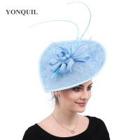 Light Blue Derby Big Fascinators Hat Wedding Womens Elegnat Headpiece Vintage Fashion Headwear Occasion Tea Formal Fedora Caps