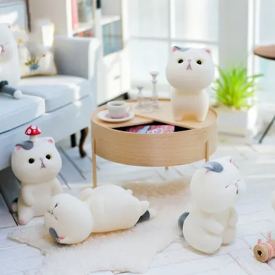 Original Anime Baby Cat Flocking Blind Box Action Figure Toys Kawaii Desktop Model Doll Girlfriend Birthday Gift Collection