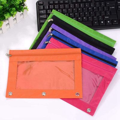 8 Pcs 3 Ring Zipper Pencil Pouch Colorful Fabric Pencil Case Sturdy and Durable Binder Pouch with Clear Window